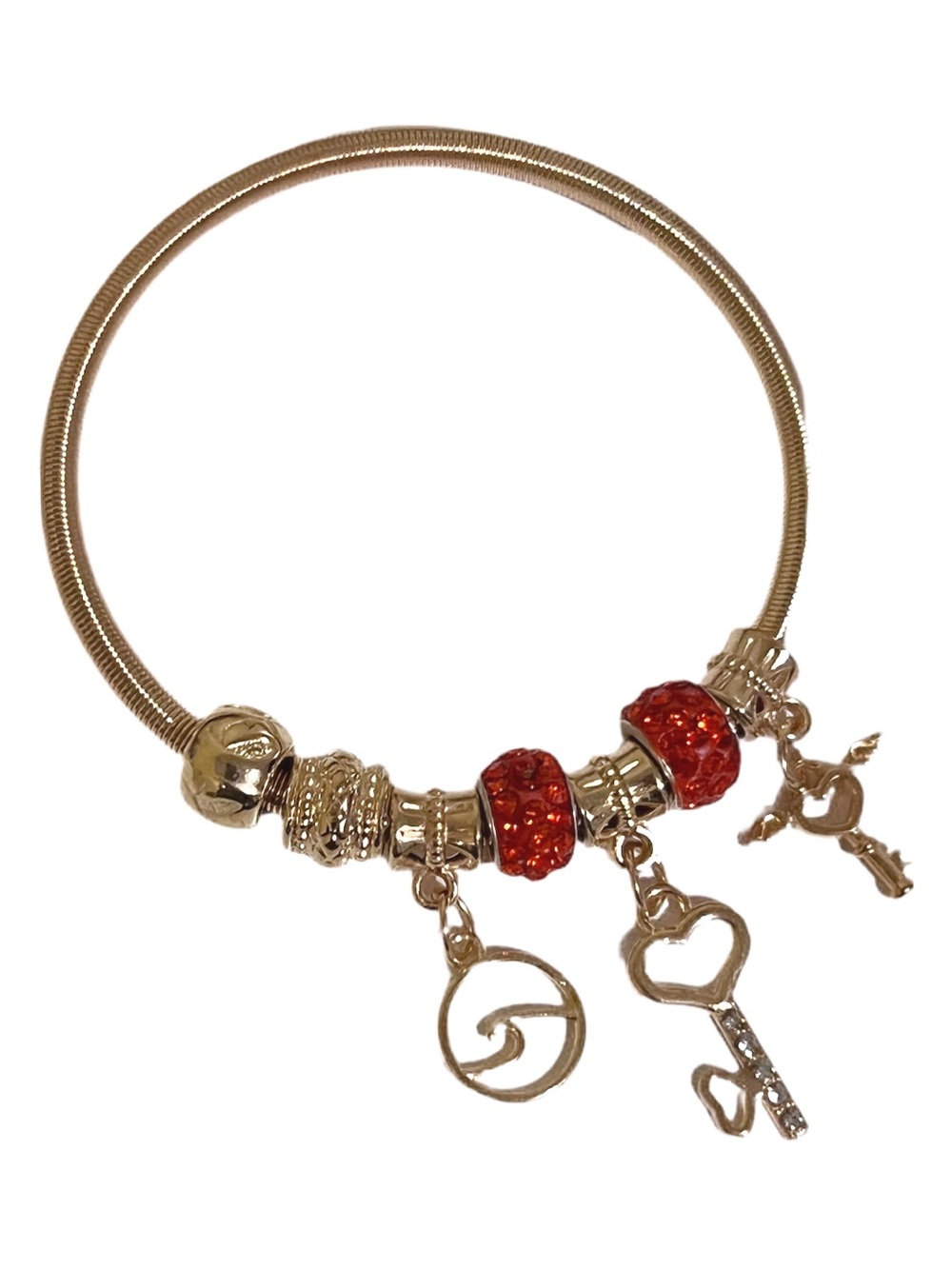 ⭐️ Gold Charm Bracelet • Red Crystal Beads • Stretch Fit • New⭐️